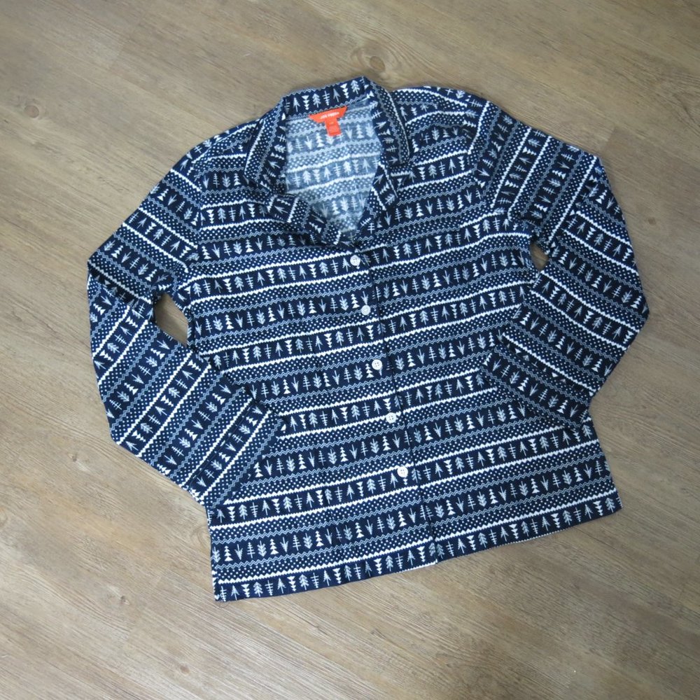 Joe Fresh Flannel Pajama Top Blue and White Print - Picture 2 of 7